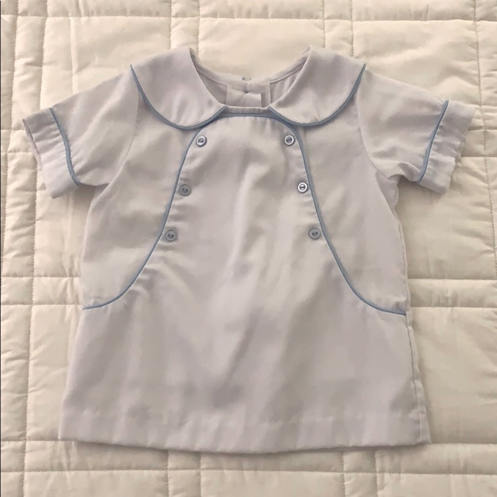 Boys white and blue piped dress shirt